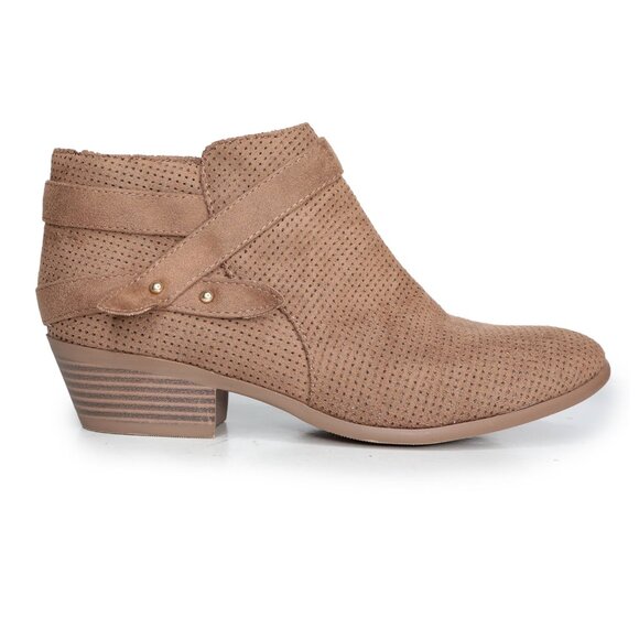 SODA Vegan Suede Western Booties Ankle Boots Brown Perforated Summer Festival - Picture 2 of 8